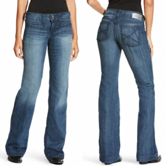 Ariat Denim Ella Trouser Wide Leg Jeans In Bluebell Stretch Denim - Picture 16 of 16